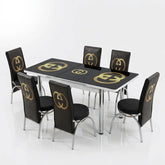 Luxury Turkish Dining Set – Gucci Printed Glass Table with Premium Chairs