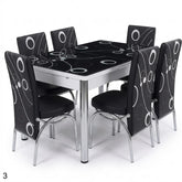 Premium Black Turkish Dining Set with Printed Glass Top and 6 Chairs