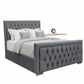 Luxury Hilton Chesterfield Velvet Bed with matress| Diamond Tufted & Steel Legs
