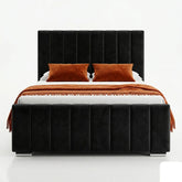 Luxury Panel-Line Velvet Storage Bed with mattress and Steel Legs