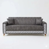 Modern 3-Seater Sofa Premium Upholstery Greek Key Gold Accent Legs Design