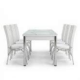 Premium White Marble Turkish Dining Set with 6 Elegant Chairs Luxury Modern Collection