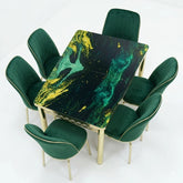 Luxury Green Velvet Dining Set with Gold Coated Steel Frame Table With 6 Chairs