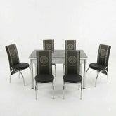 Premium Turkish Dining Set with Luxury Versace Printed Glass Top and 6 Chairs