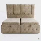 Premium Velvet Gas-Lift Storage Bed with Steel Legs & Upholstered Headboard