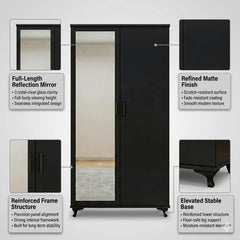 Modern Two-Door Wardrobe with Mirror for Bedroom Storage