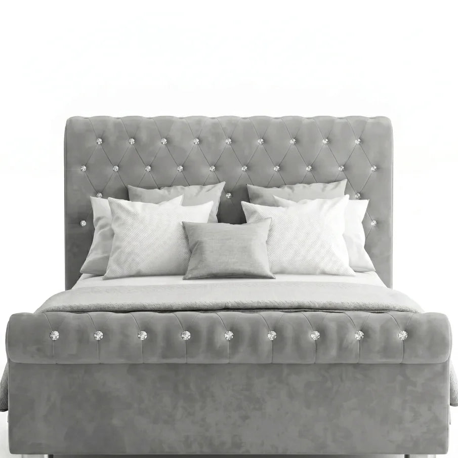 Premium Sleigh Beds with Metal Legs, Luxury Stitching & With Spring Mattress
