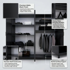 Four-Door Wardrobe with Double Mirrors and Large Storage