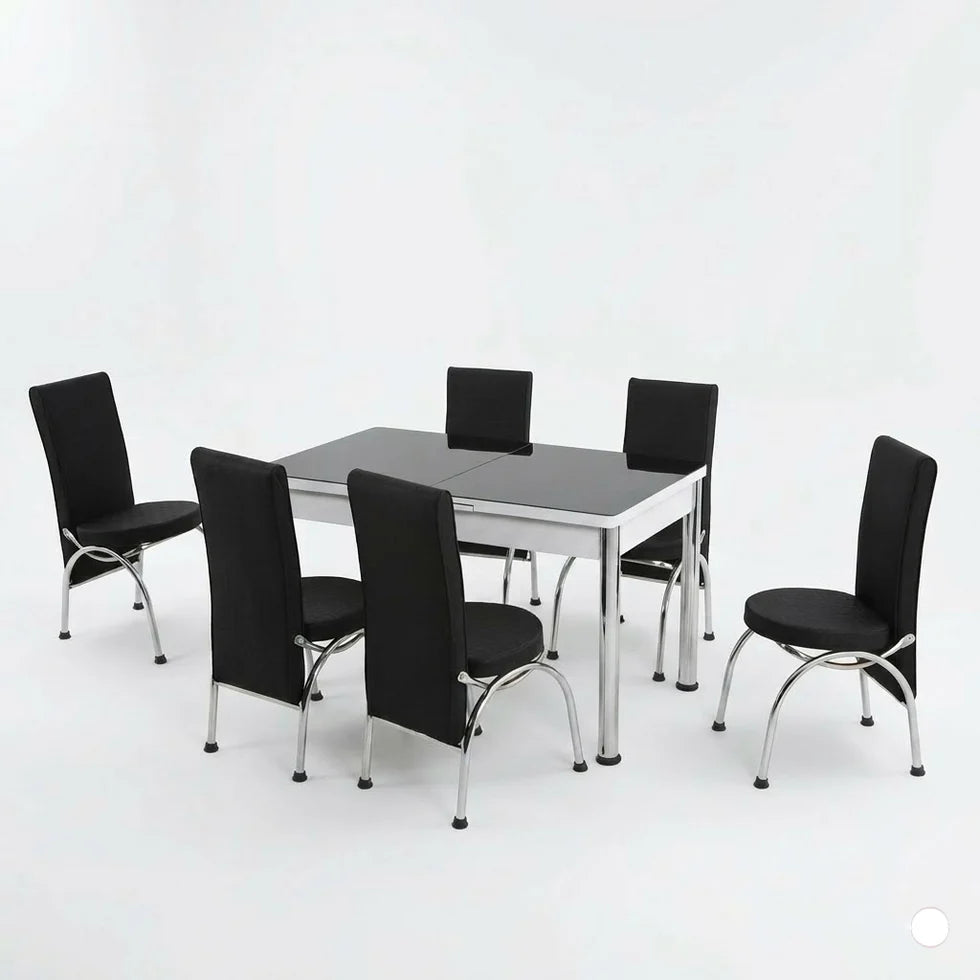 Premium Simple Black Turkish Dining Set with 6 Elegant Comfortable Chairs