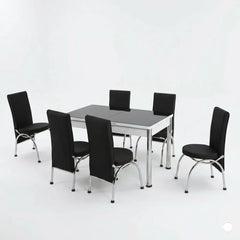 Premium Simple Black Turkish Dining Set with 6 Elegant Comfortable Chairs