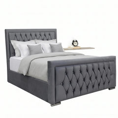 Luxury Hilton Chesterfield Velvet Bed with matress| Diamond Tufted & Steel Legs