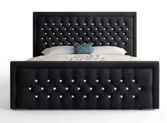 Luxury Hilton Chesterfield Velvet Bed with matress| Diamond Tufted & Steel Legs