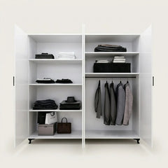 Four-Door Wardrobe with Double Mirrors and Large Storage