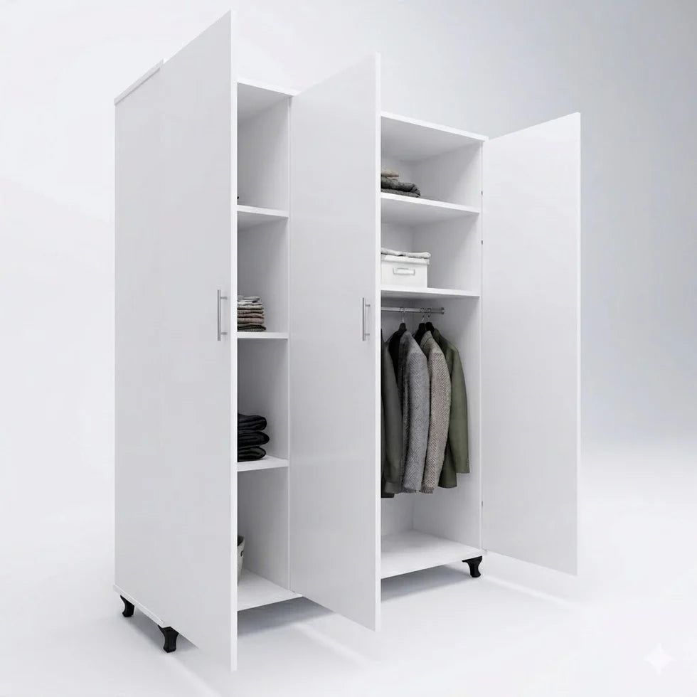 Three-Door Wardrobe with Full-Length Mirror for Bedroom Storage