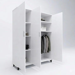 Three-Door Wardrobe with Full-Length Mirror for Bedroom Storage