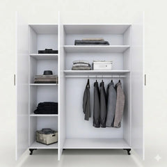Three-Door Wardrobe with Full-Length Mirror for Bedroom Storage