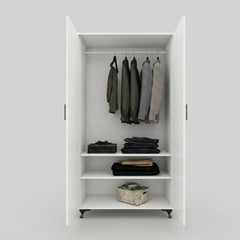 Modern Two-Door Wardrobe with Mirror for Bedroom Storage