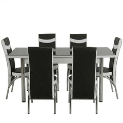 Premium Black and White Turkish Dining Set with Regzine Chairs & Printed Glass Table Top