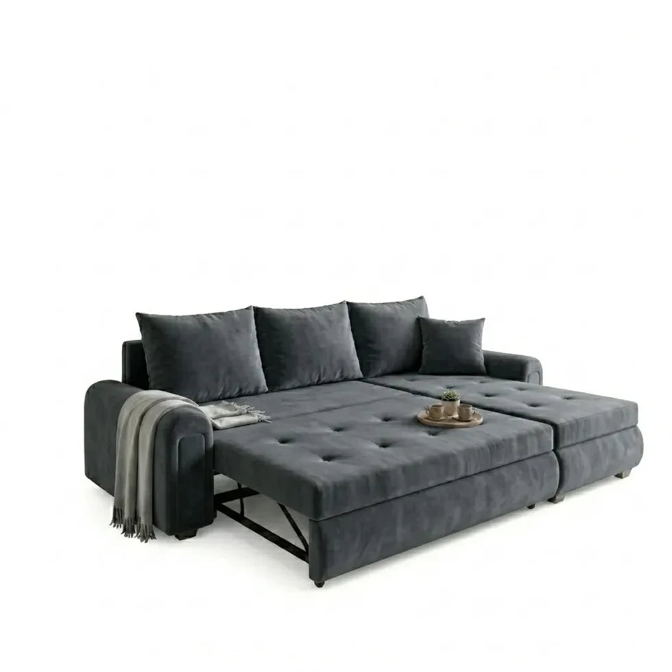 3 Seater Fabric Sofa Bed with Storage | Living Room Settee & Guest Bed