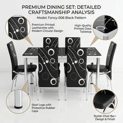 Premium Black Turkish Dining Set with Printed Glass Top and 6 Chairs