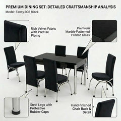 Premium Simple Black Turkish Dining Set with 6 Elegant Comfortable Chairs