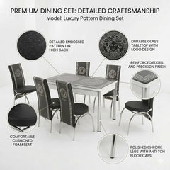 Premium Turkish Dining Set with Luxury Versace Printed Glass Top and 6 Chairs