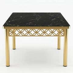 Luxury 6-Seater Black Marble Dining Table Set with Gold Frame and Upholstered Chairs