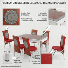 Premium Turkish Dining Set with Regzine Chairs ,Printed Glass Table Top & Steel Legs