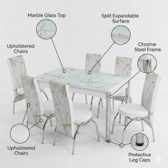 Premium White Marble Turkish Dining Set with 6 Elegant Chairs Luxury Modern Collection