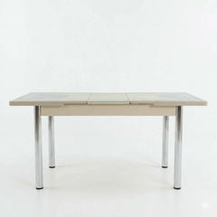 Elegant Turkish Style 6-Seater Dining Set with Printed Glass Top & Steel Legs (Beige Finish)