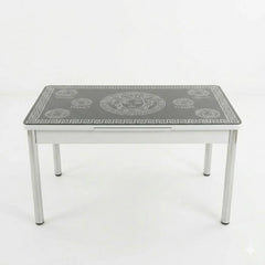 Premium Turkish Dining Set with Luxury Versace Printed Glass Top and 6 Chairs