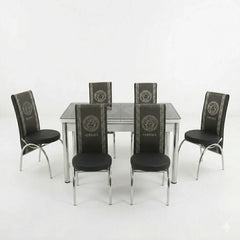 Premium Turkish Dining Set with Luxury Versace Printed Glass Top and 6 Chairs