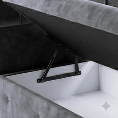 Premium Velvet Gas-Lift Storage Bed with Steel Legs & Upholstered Headboard