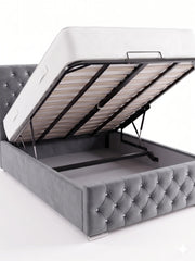 Luxury Hilton Chesterfield Velvet Bed with matress| Diamond Tufted & Steel Legs