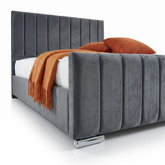 Luxury Panel-Line Velvet Storage Bed with mattress and Steel Legs