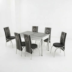Premium Turkish Dining Set with Luxury Versace Printed Glass Top and 6 Chairs