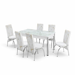 Premium White Marble Turkish Dining Set with 6 Elegant Chairs Luxury Modern Collection