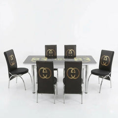 Luxury Turkish Dining Set – Gucci Printed Glass Table with Premium Chairs